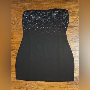 Sparkle & Mesh Strapless Black Dress